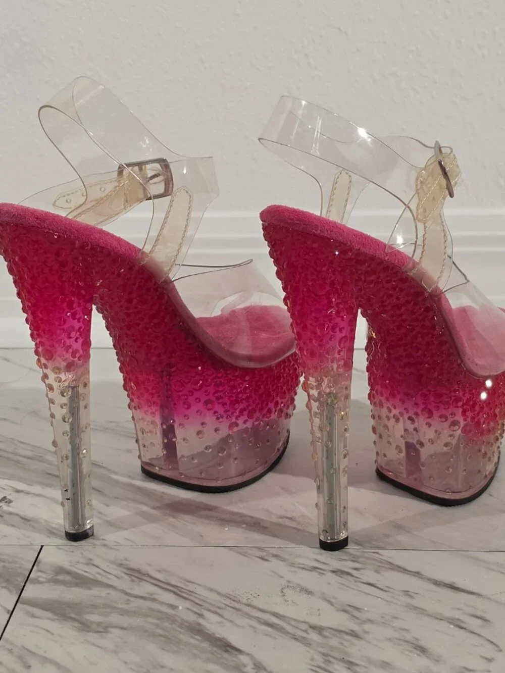 PLEASER Pink Rhinestones Y2K Platform Heels 7 STARDUST-708-2